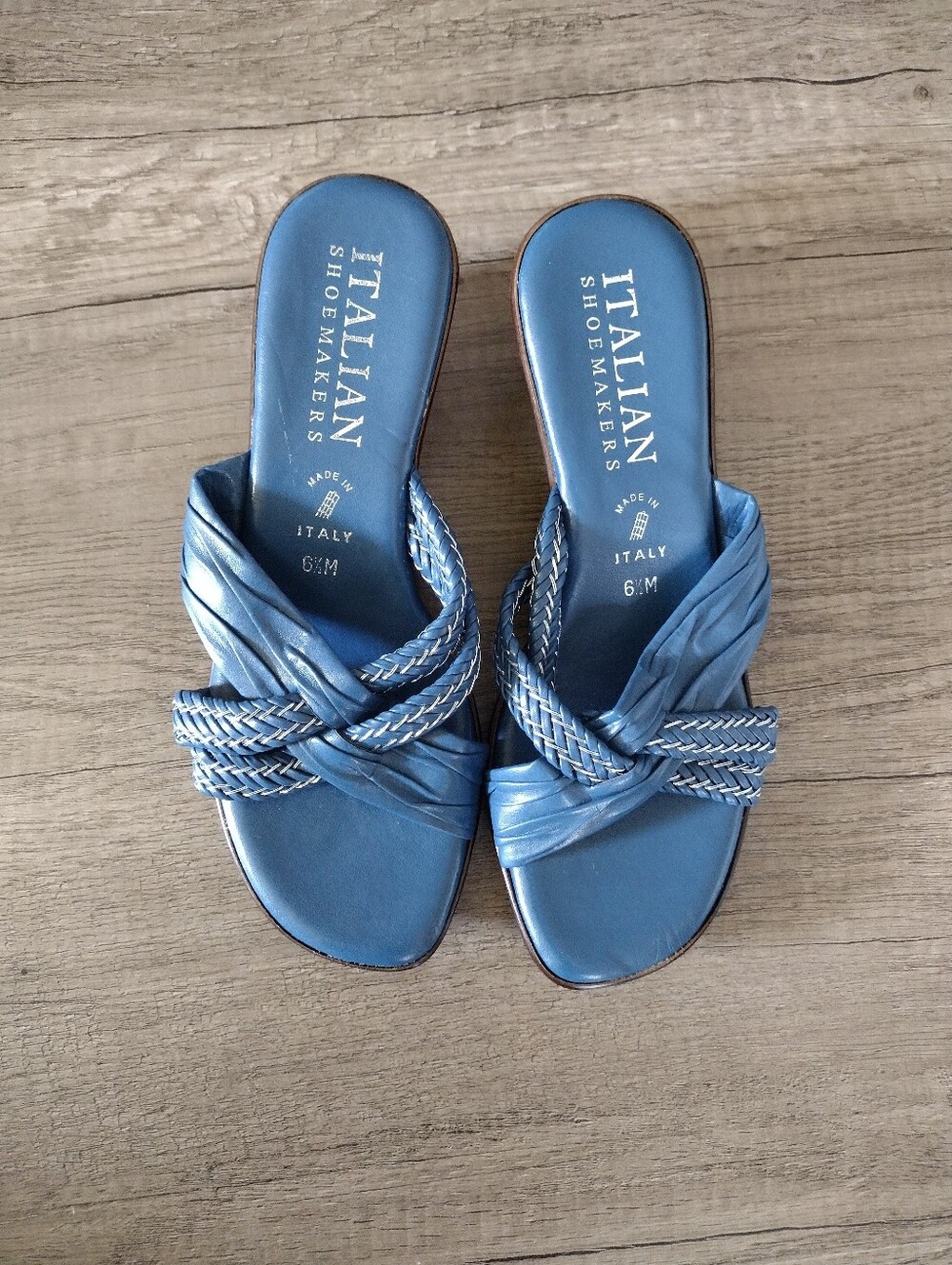 Italian Shoemakers wedge sandals Dark Teal Leather 6.5M